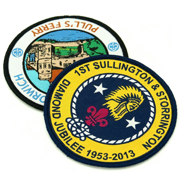 Custom Round Woven Patch with Adhesive Backing & Merrow Border  Embroidered Effect Iron-on Sew-on Patches for Clothing, Bags, and Shoes